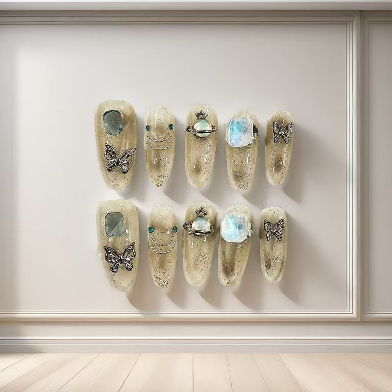 Evening Breeze Long Oval Hand Painted Acrylic Press On Nails
