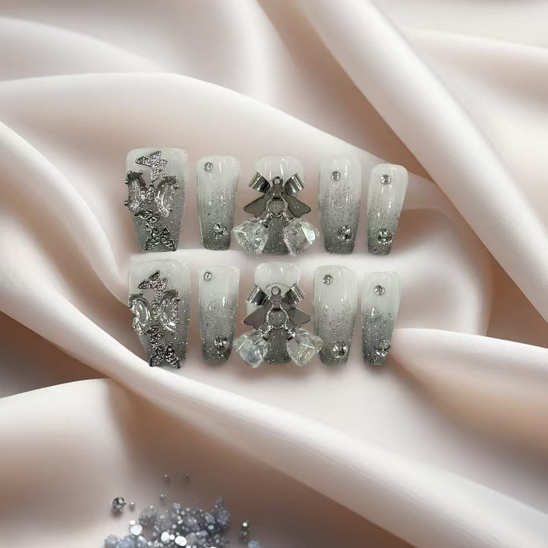 Velvet Snowflake Medium Length Hand Painted Acrylic Press On Nails