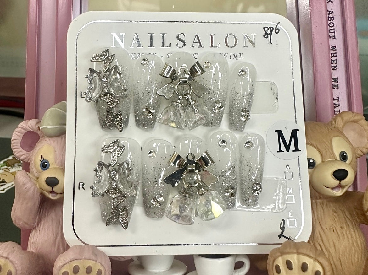 Velvet Snowflake Medium Length Hand Painted Acrylic Press On Nails