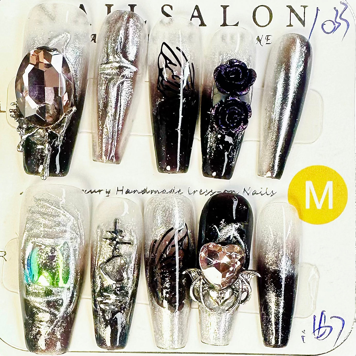 Dark Gothic Butterfly Extra Long Hand Painted Acrylic Press On Nails
