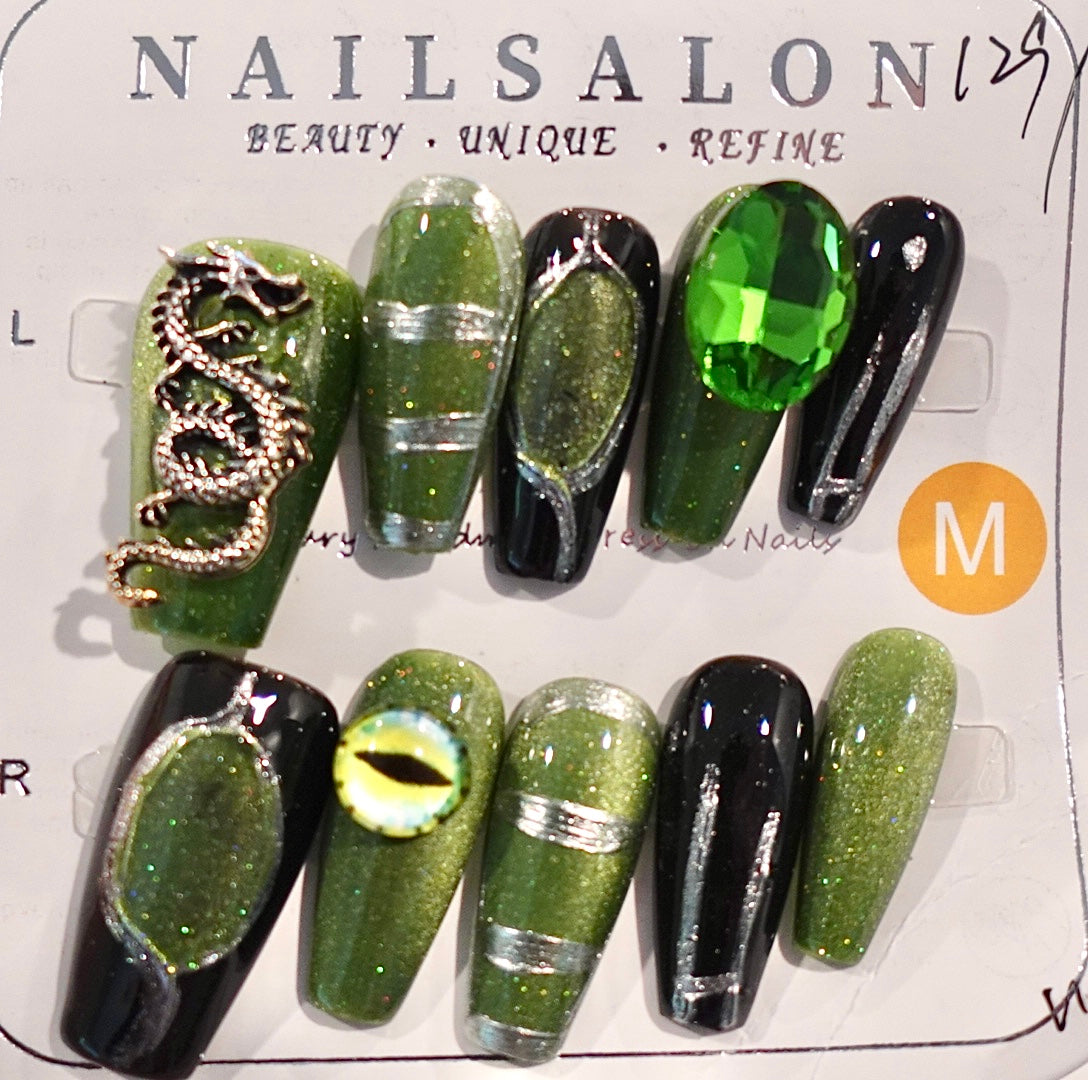 Cyberpunk Medium Length Hand Painted Acrylic Press On Nails
