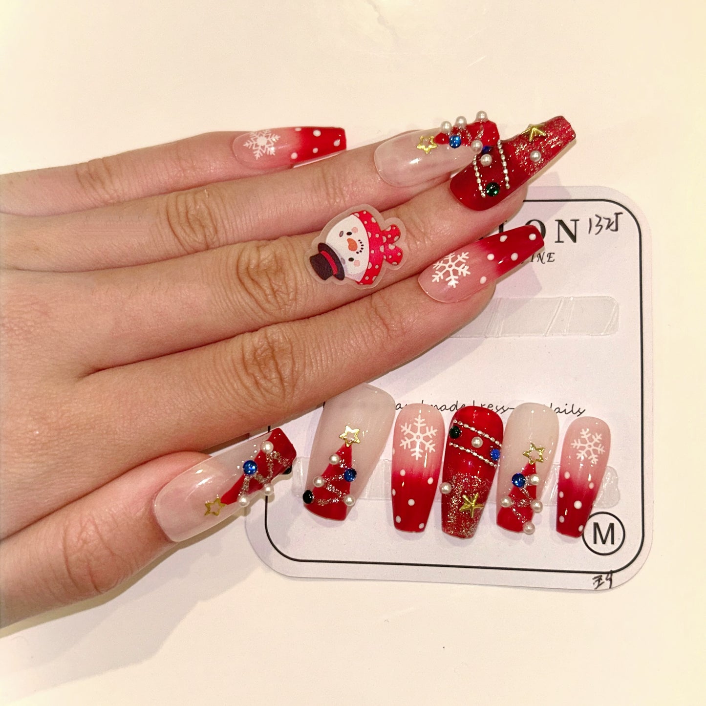 Christmas Party Medium Length Hand Painted Acrylic Press On Nails - Reusable