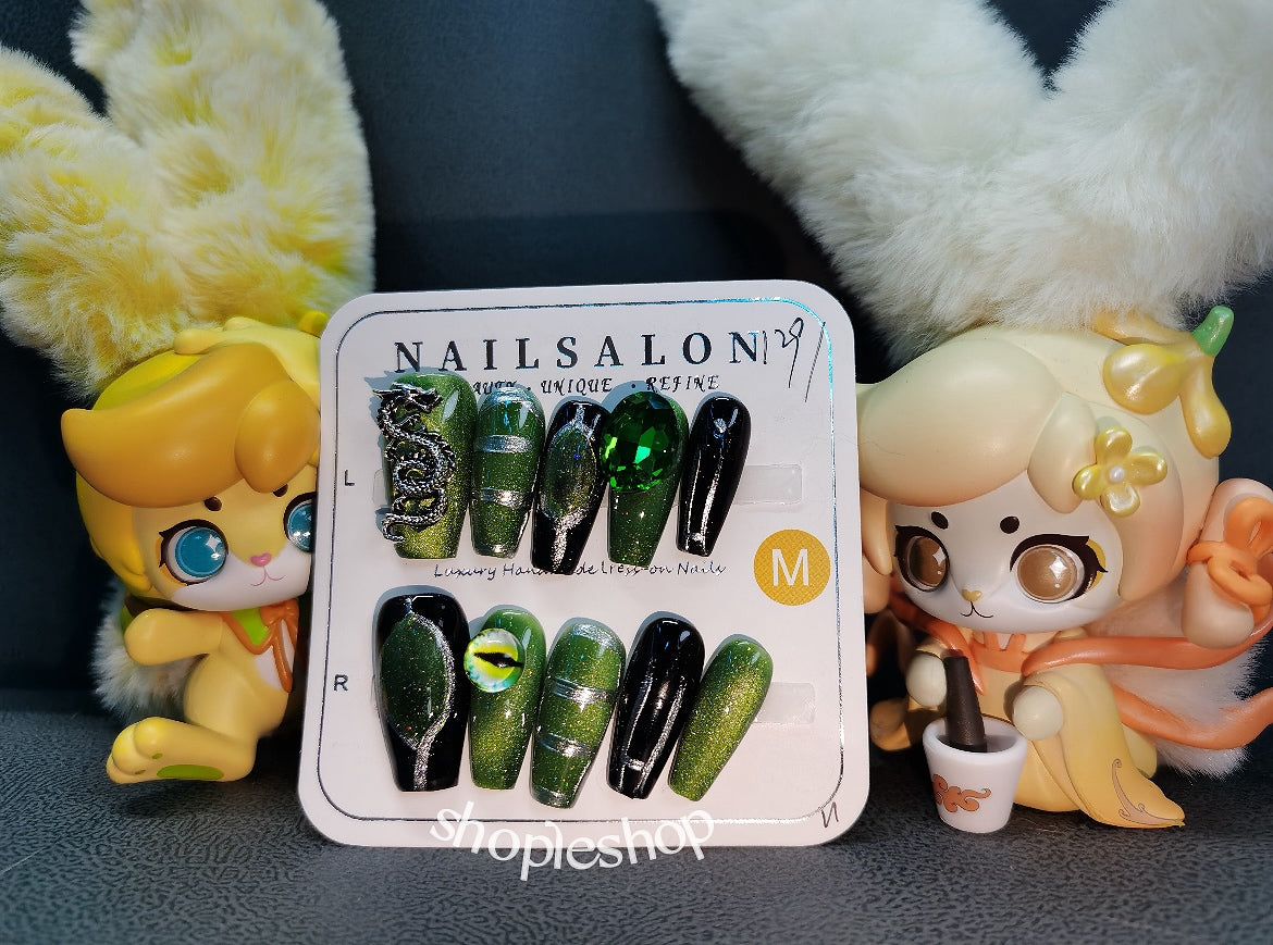 Cyberpunk Medium Length Hand Painted Acrylic Press On Nails