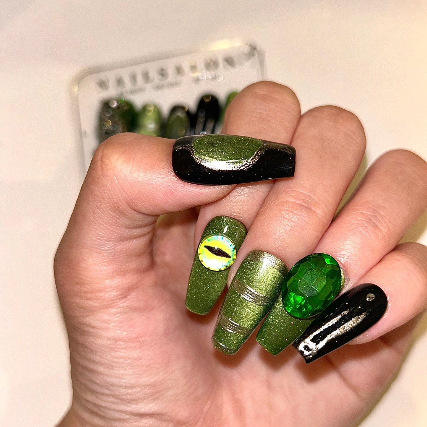 Cyberpunk Medium Length Hand Painted Acrylic Press On Nails
