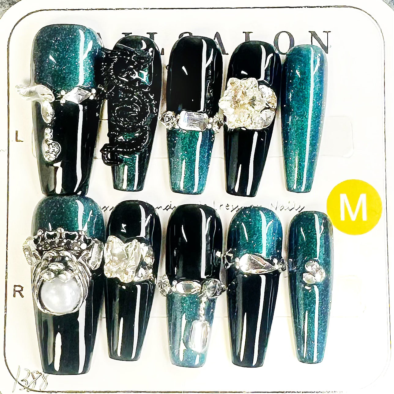 Stiletto Dragon Lion Cat Eye Extra Long Length Hand Painted Acrylic Press On Nails