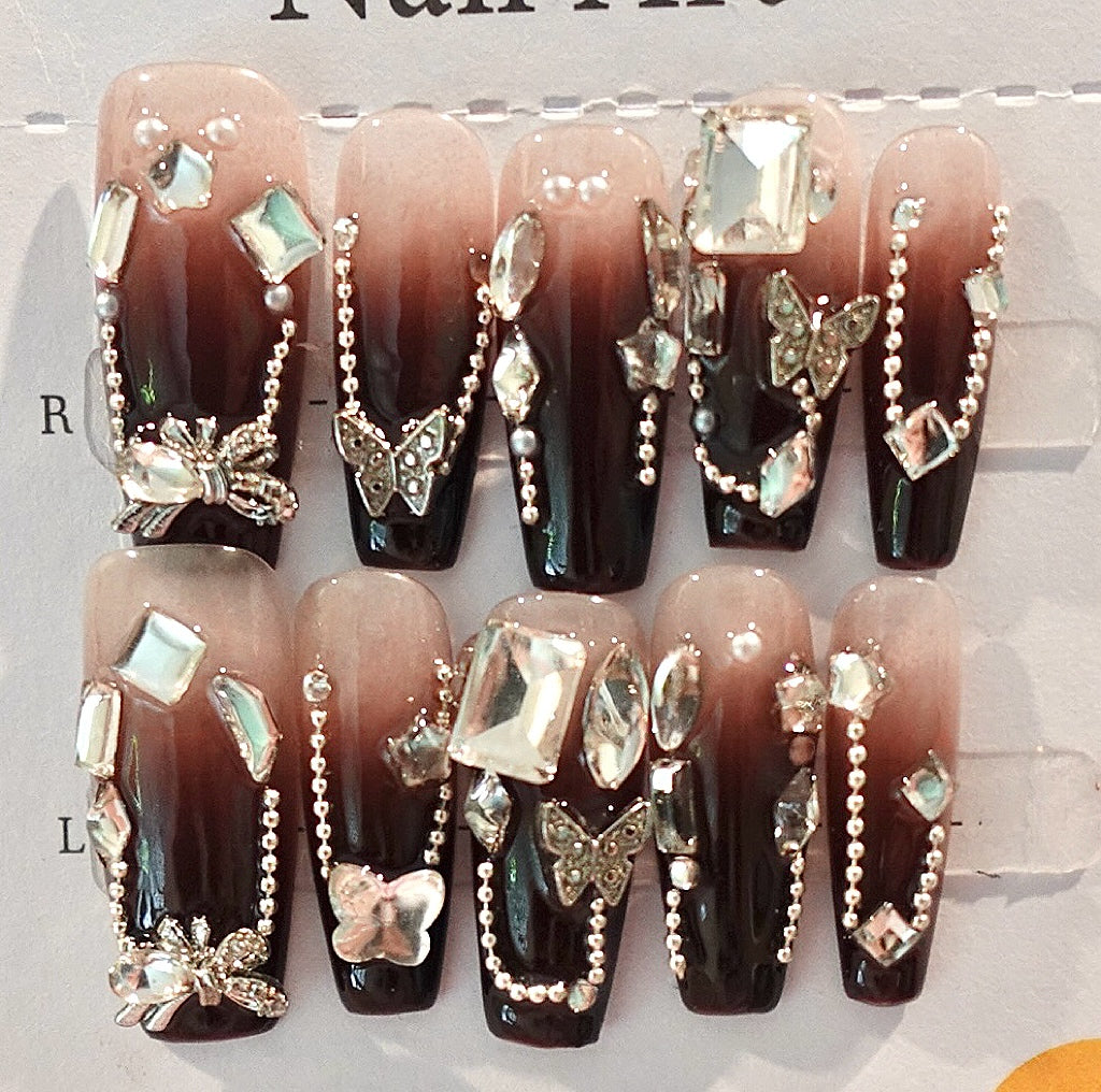 Night Shade Extra Long Hand Painted Acrylic Press On Nails