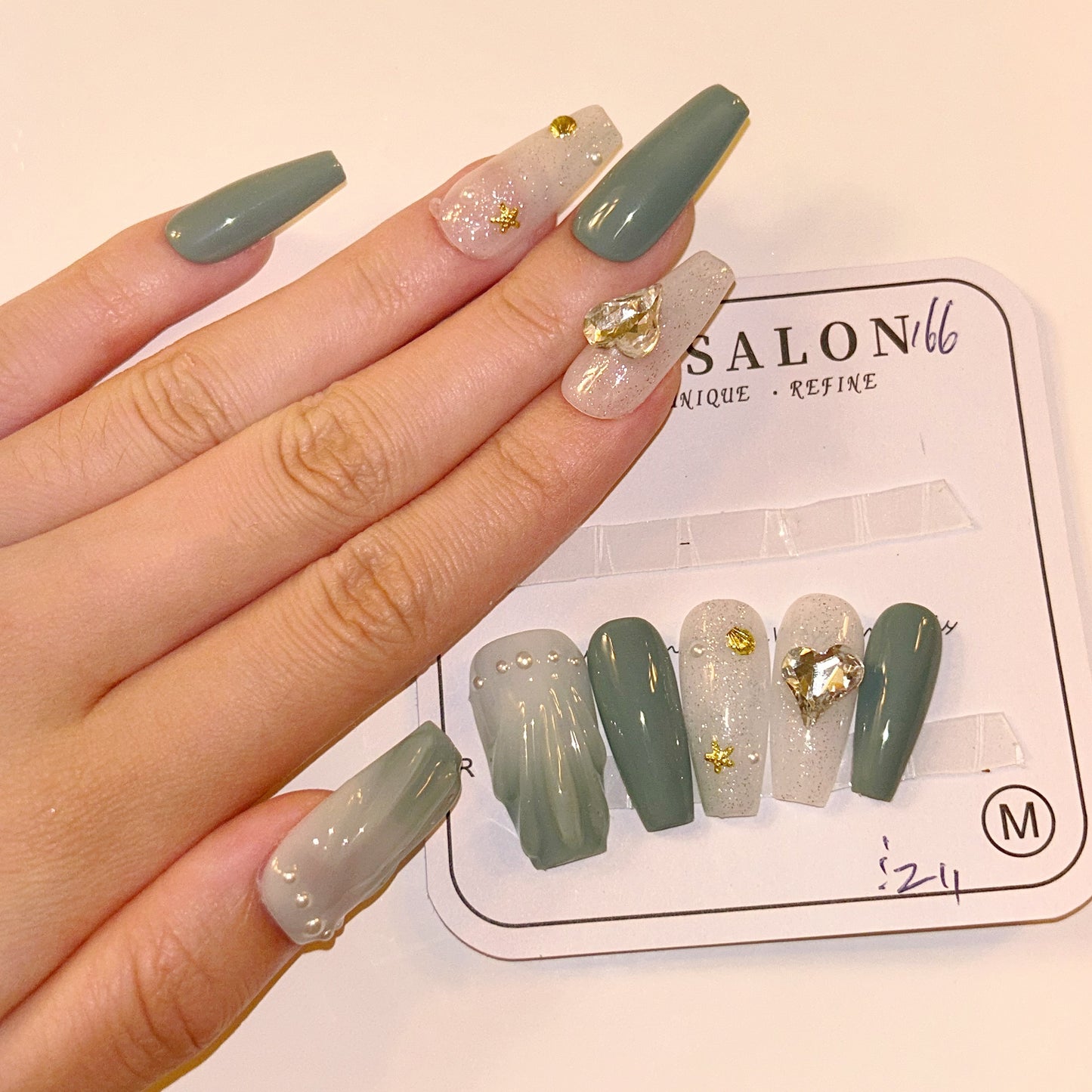 Ocean Shell Medium Length Hand Painted Acrylic Press On Nails
