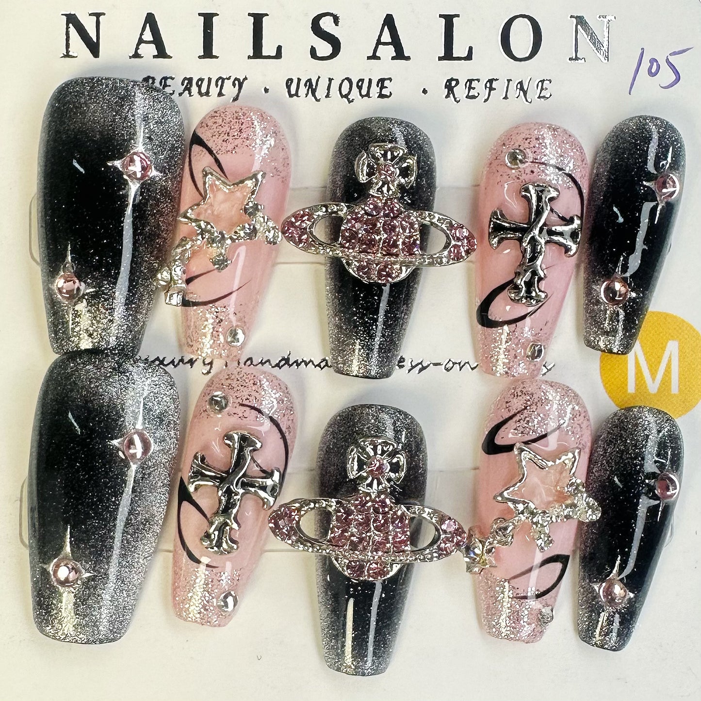 Pink Planet Medium Length Hand-Painted Press On Nails