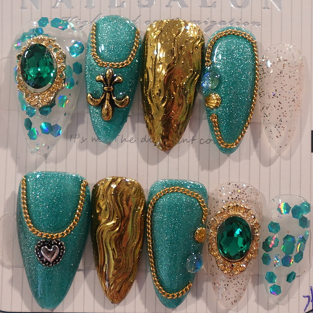 Exotic Charm Almond Shape Hand Painted Acrylic Press On Nails