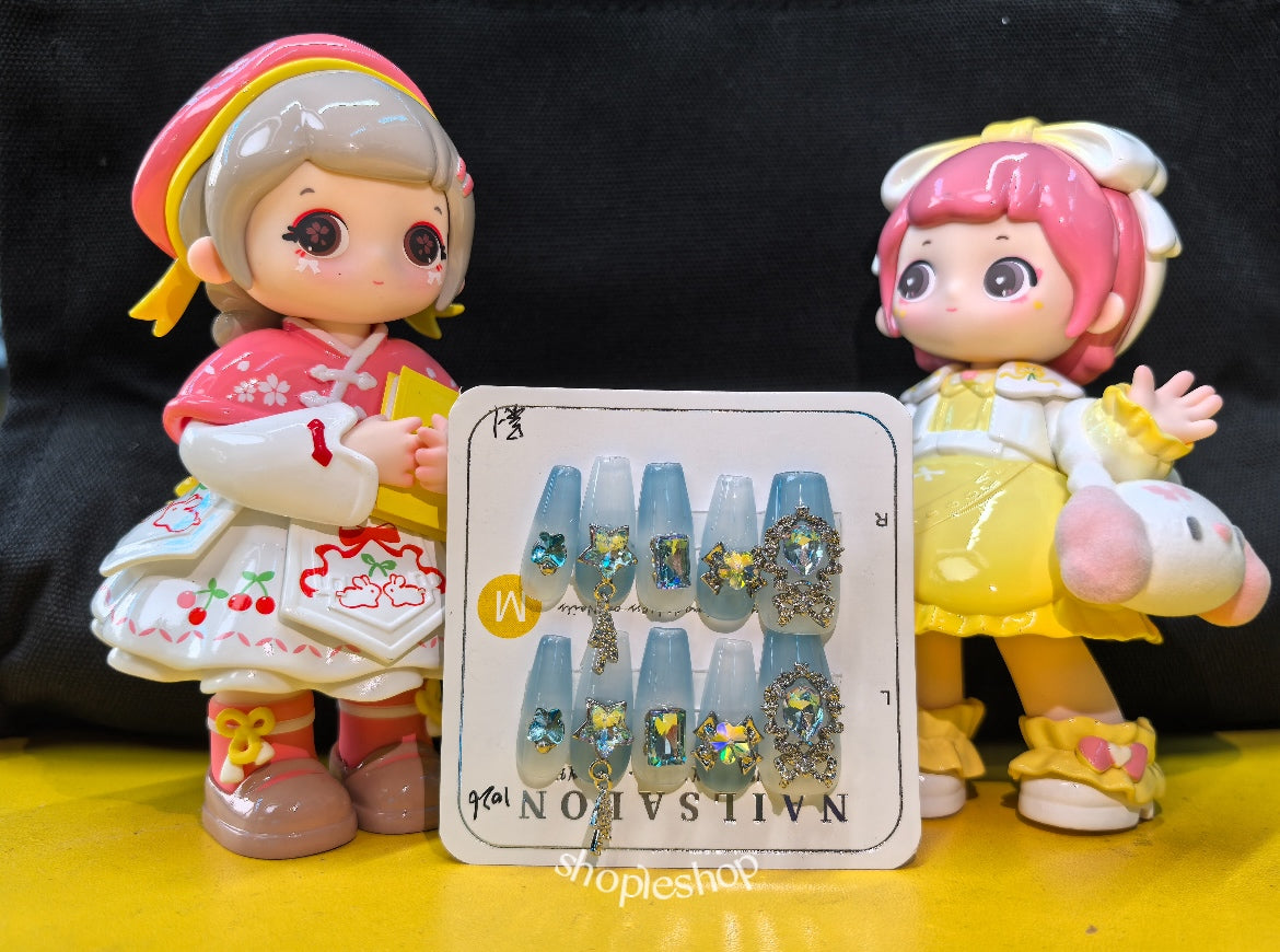 Glacier Butterfly Medium Length Hand Painted Acrylic Press On Nails