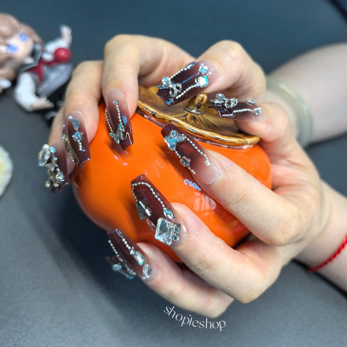 Night Shade Extra Long Hand Painted Acrylic Press On Nails