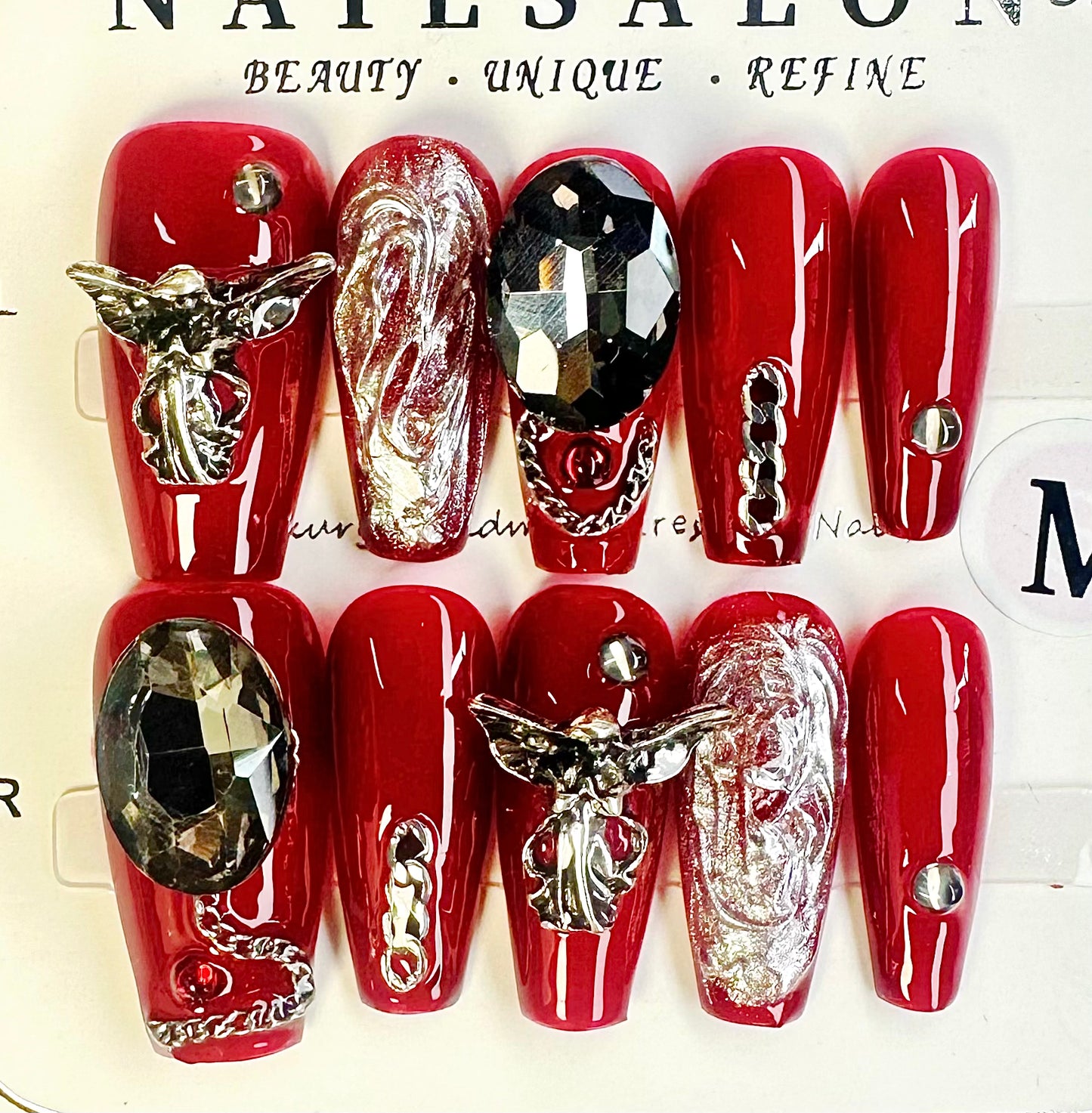 Dark Lolita Medium Length Hand Painted Acrylic Press On Nails