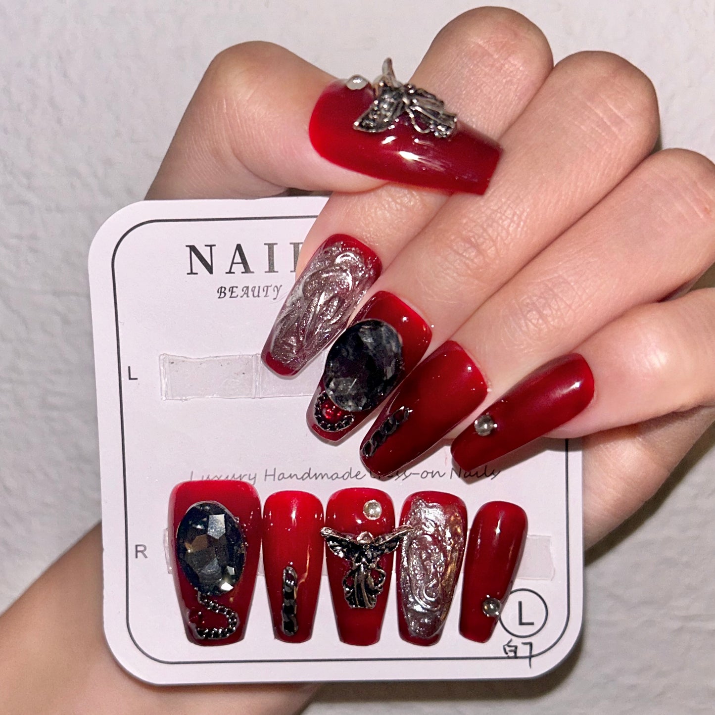 Dark Lolita Medium Length Hand Painted Acrylic Press On Nails