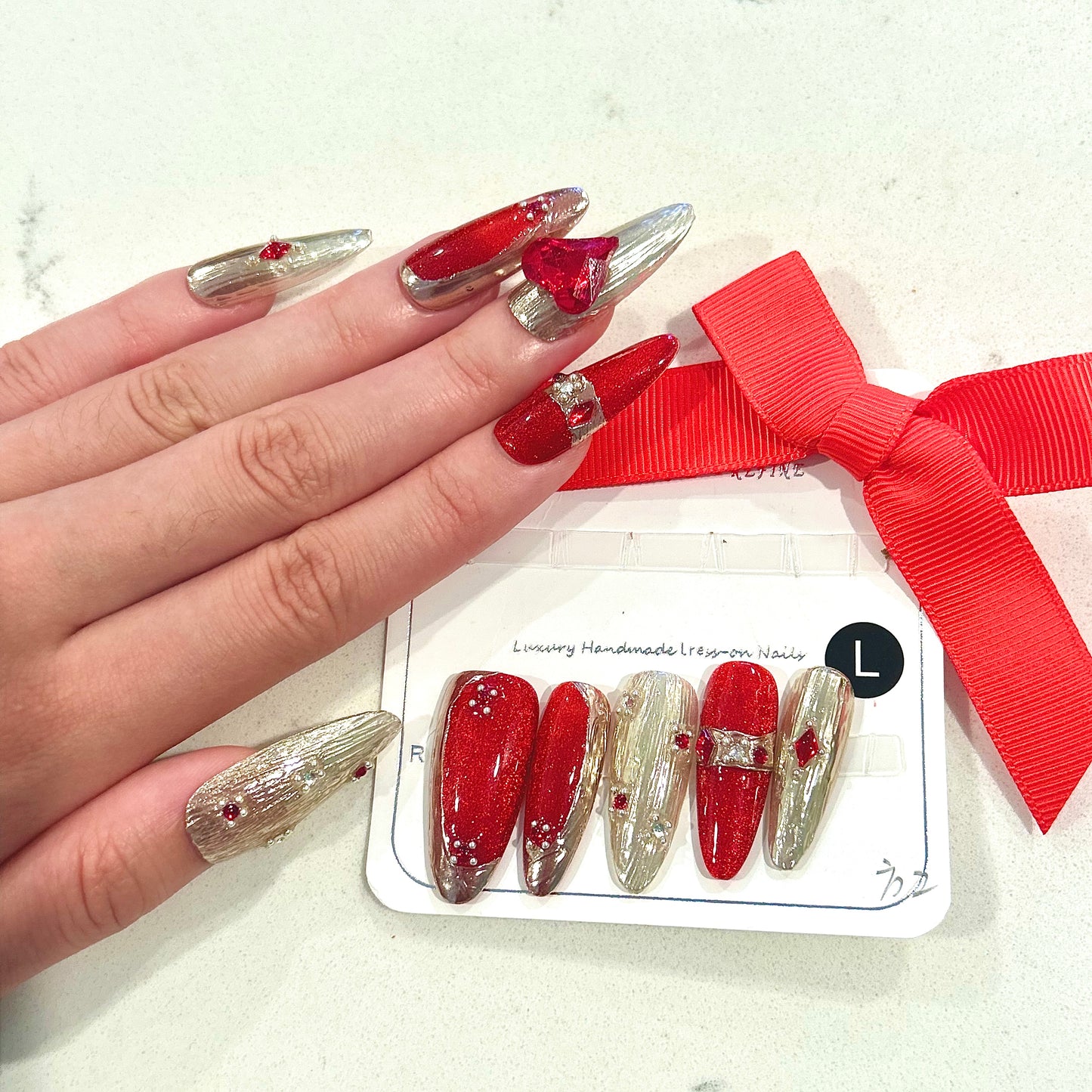 New Year Armor Long Oval Hand Painted Acrylic Press On Nails